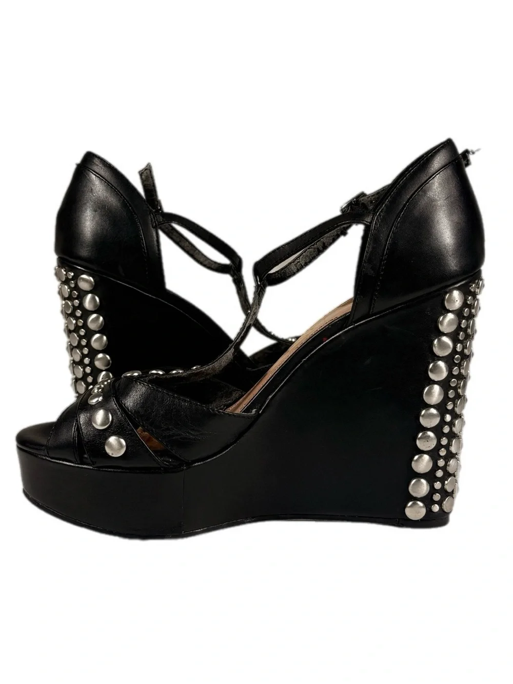 Vince Camuto | Black Studded Platform T-Strap Wedges